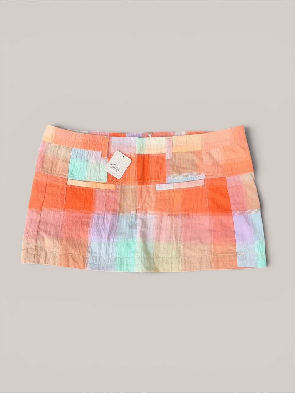 Free People Pastel Plaid Low Rise Mini Skirt